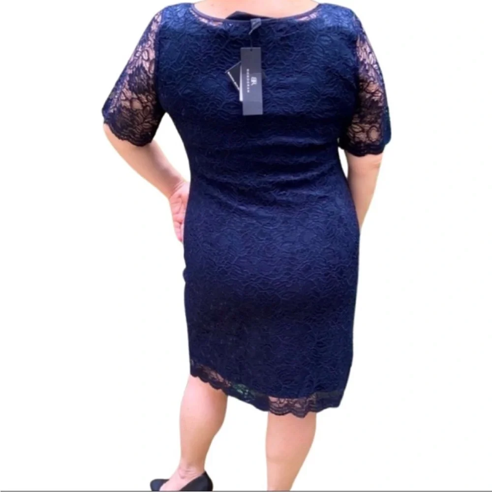 $270 Banana Republic Navy Blue Lace Dress Subtle Shimmer, Size 14 w/ STRETCH NWT - Picture 5 of 11
